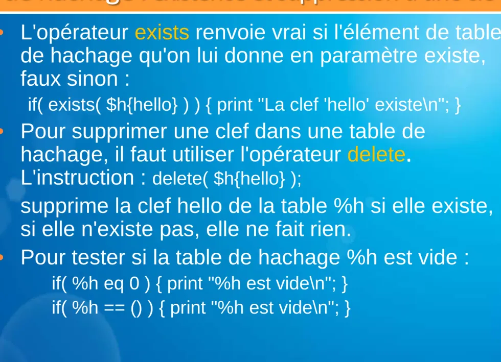 Table de hachage :  existence et suppression d’une clé 