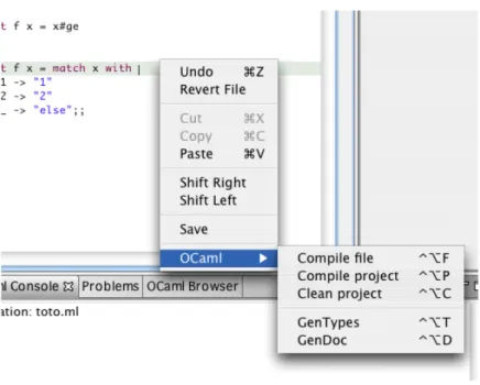 Figure 5 : menu OCaml de l’éditeur de fichier. 