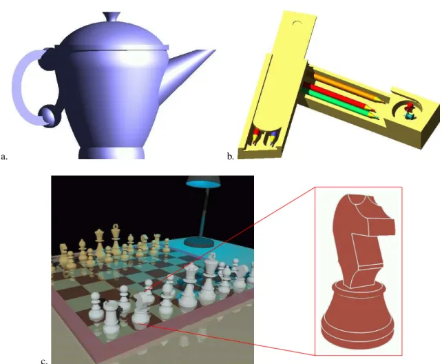 Figure 7: Three CSG models made entirely of quadrics (models courtesy of SGDL Systems, Inc.).