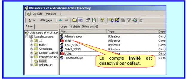 Figure 2 : Comptes d'utilisateurs prédéfinis ou créés par les applications.