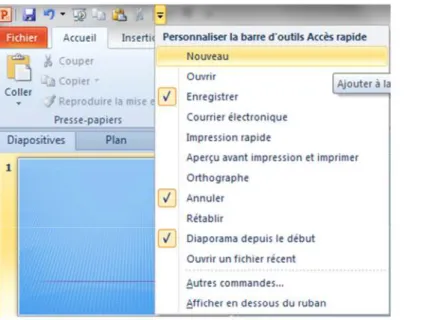 Figure 2 : personnaliser la barre d’outils « Accès rapide »