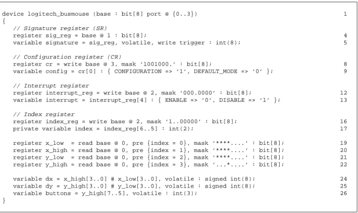 Figure 3: Specification of the Logitech busmouse
