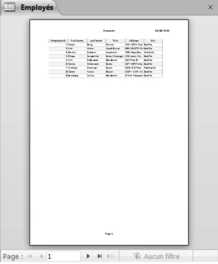 Table Employés dans l’orientation par défaut Portrait.