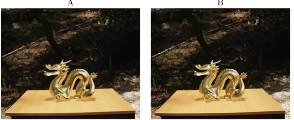 Figure 10: The Gold Dragon with the third visual quality (A) and the best visual quality (B - visual hidden reference)