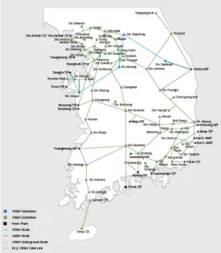 Figure 2.30: Electric power transmission grid in the Republic of Korea [100]. 