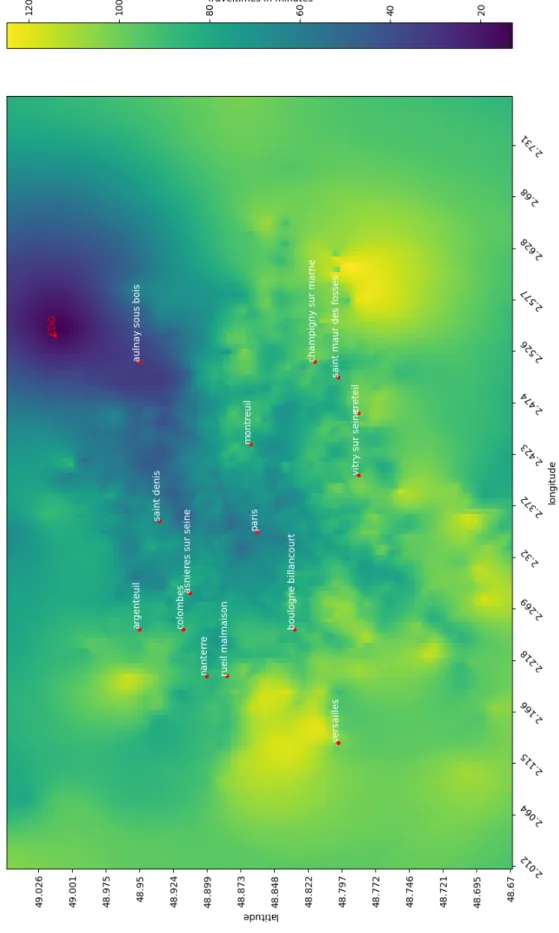 Figure 5: Travel time map from CDG estimated through kriging