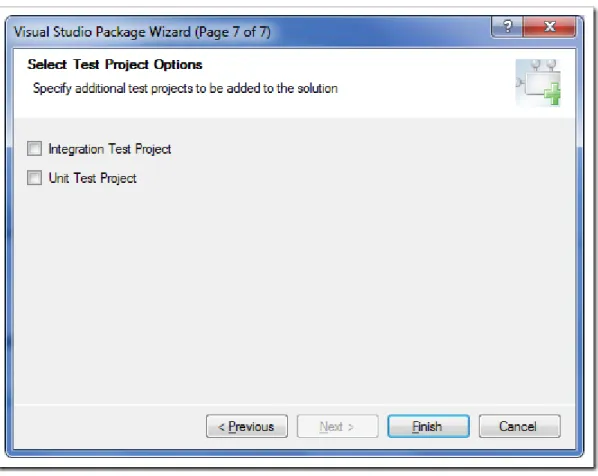 Figure 7: VSPackage Wizard asks for test project options 