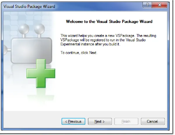 Figure 2: The Welcome page of the VSPackage Wizard 