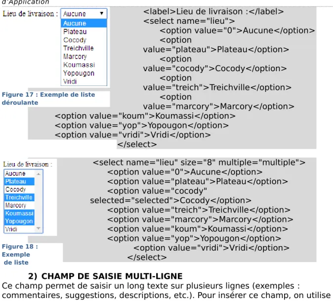Figure 17 : Exemple de liste  déroulante