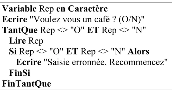 Illustration avec notre problème de contrôle de saisie :  