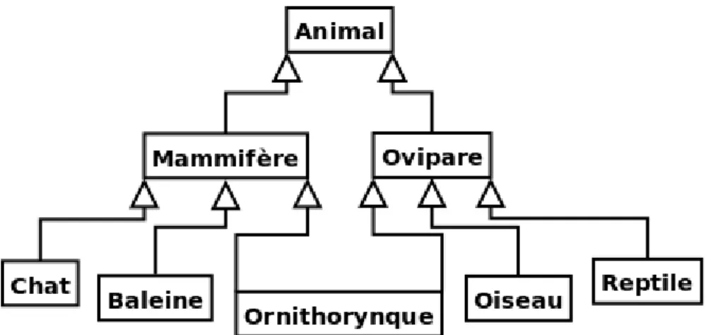 Figure 3.20: Partie du règne animal décrit avec l’héritage multiple.