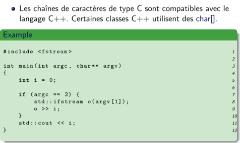 Tableau de caracatères : char