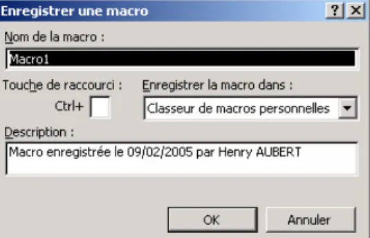 Figure 1 : Boîte de dialogue Enregistrer une macro 