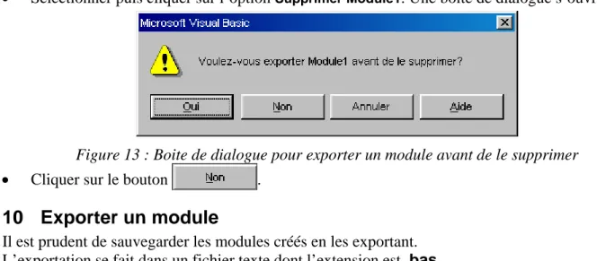 Figure 13 : Boite de dialogue pour exporter un module avant de le supprimer 