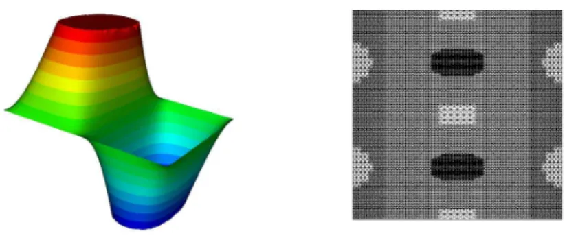 Fig. 8.1. Control − min(50,max(−50, −z h ))/α and locally refined mesh.