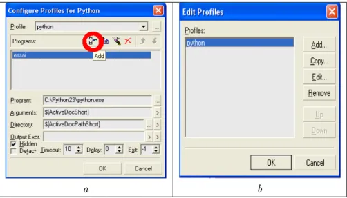 Fig. 1.9: Conguration de l'éditeur, ajout d'un prol qui permet d'exécuter le programme avec le compilateur Python.