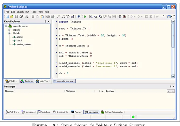 Figure 1.8 : Copie d’écran de l’éditeur Python Scripter.