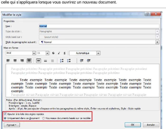 Fig. 14 : Modifier le style du document actif uniquement 