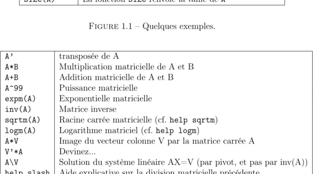 Figure 1.2 – Opérations matricielles classiques.