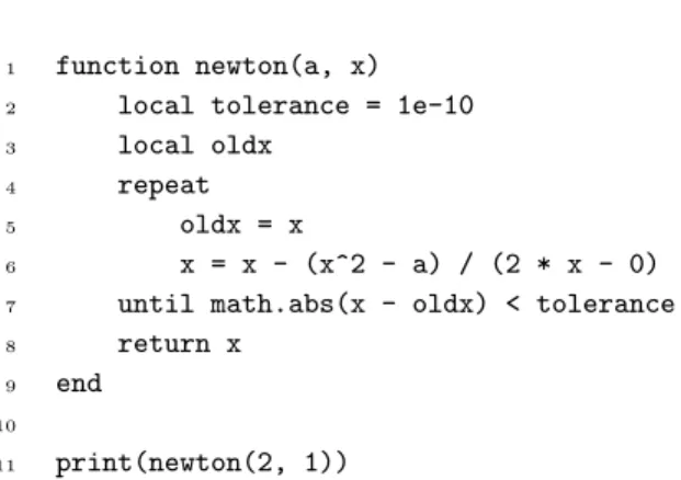 Figure 1.1: Example: Newton’s method in Lua