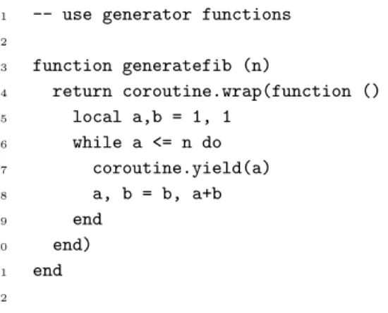 Figure 2.4: Lua test program to calculate the Fibonacci sequence.
