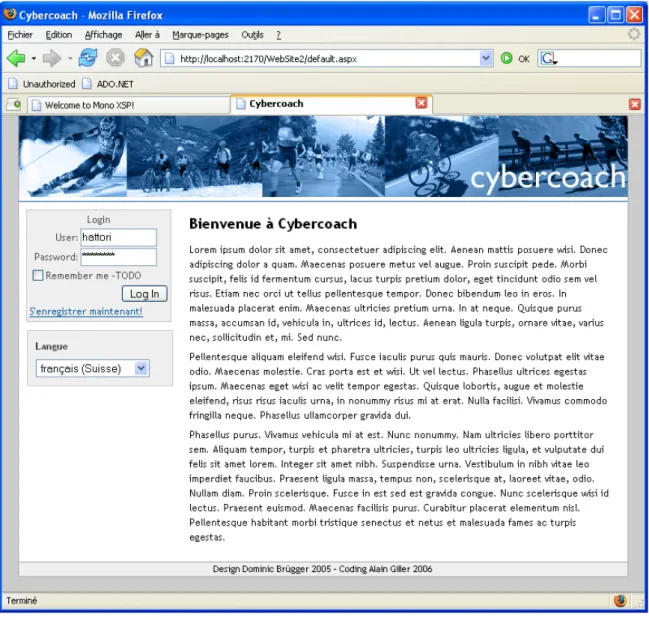 Figure 3.2: Page d’accueil de Cybercoach .NET