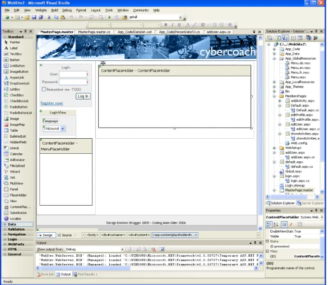 Figure 6.3: Fichier MasterPage.master en mode design avec Visual Studio 2005