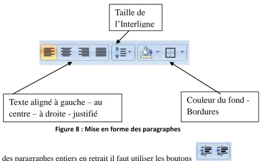 Figure 8 : Mise en forme des paragraphes 