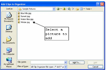 Figure 14 – Add Clips to Organizer Dialog Box 