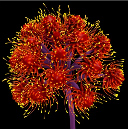 Figure 7: A flower-like form built with a combination of L-systems, generalised cylinders, and mesh extrusions