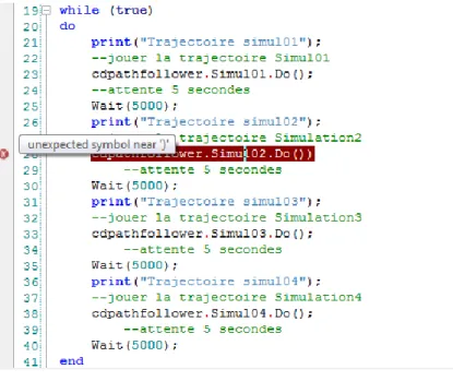 Figure 12 - Vérification syntaxique du code, avec explications des erreurs 