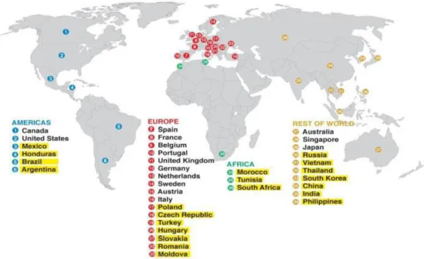 Figure 6 : Sites de Lear à travers le monde 