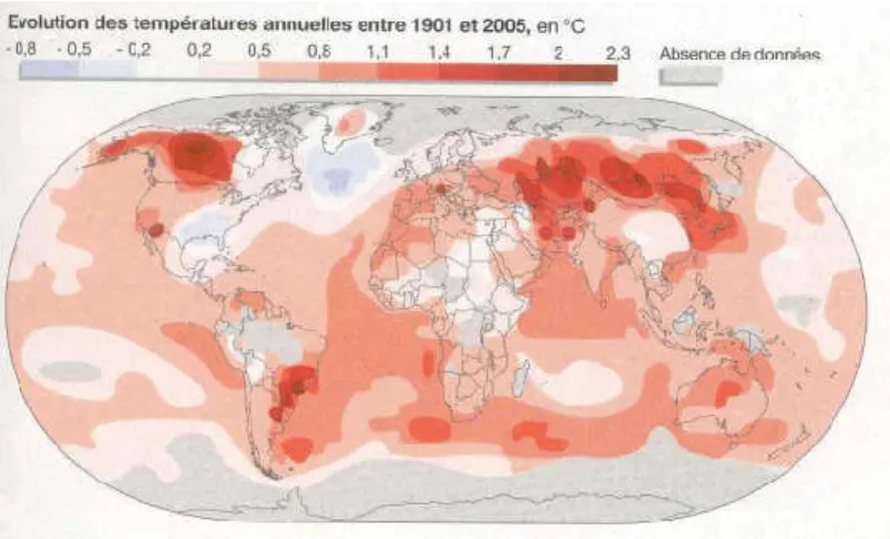 Figure I.3: Evolution de la température au cours du 20ème siècle 