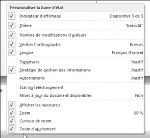 Figure 1.8 : Configuration de la barre d’état