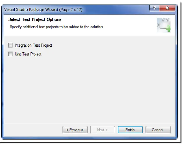 Figure 7: VSPackage Wizard asks for test project options 