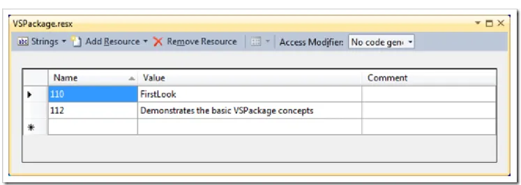 Figure 12: String resources in VSPackage.resx 