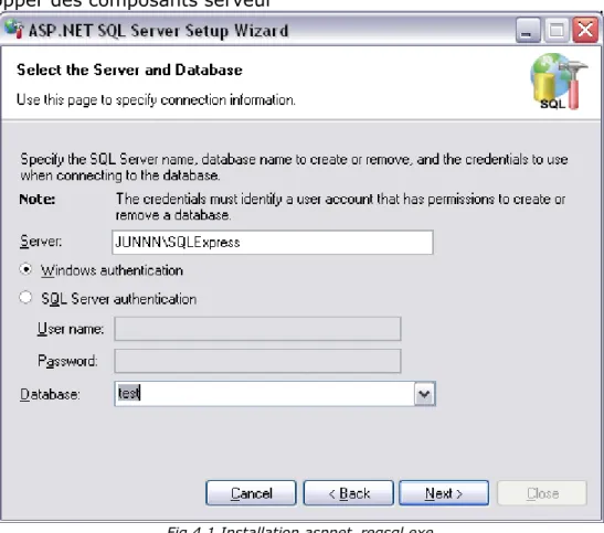 Fig 4.1 Installation aspnet_regsql.exe 