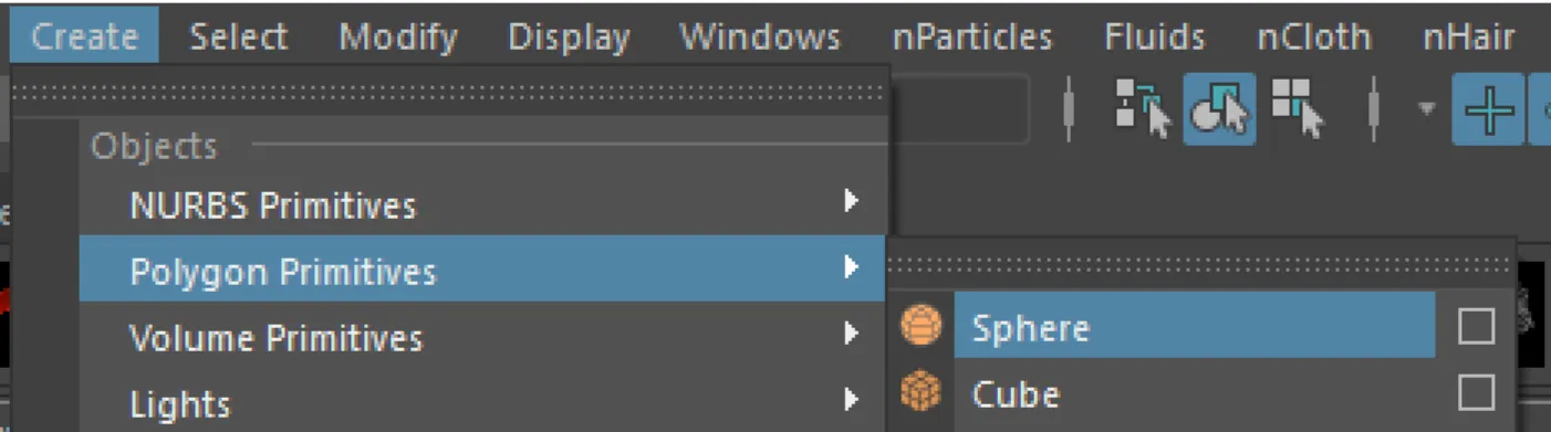 Figure 3.6. – Créer une polySphere dans Maya.