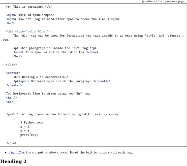 Fig. 1.2: Basic tags : Attribute ‘style’ is used in ‘div’ tag