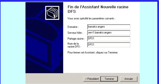 Figure 7 : Assistant de système de fichiers distribué. Création d'une liaison DFS