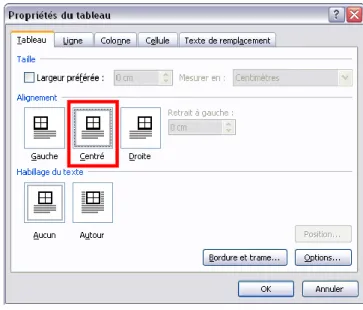 TABLEAU : CENTRAGE ET ENCADREMENT   
