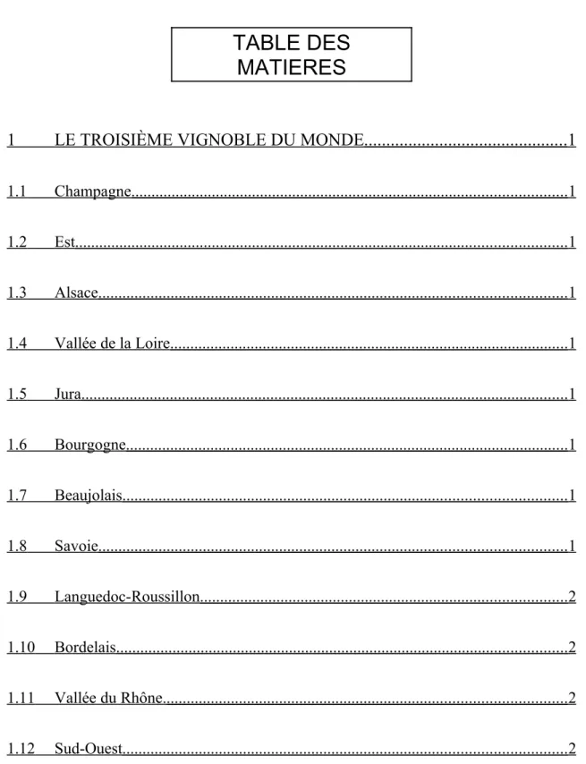 TABLE DES  MATIERES