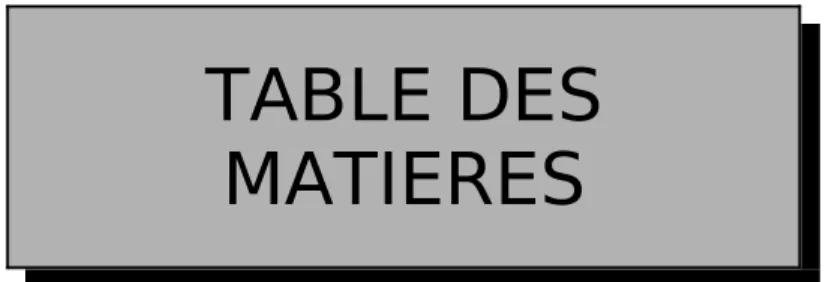 TABLE DES  MATIERES