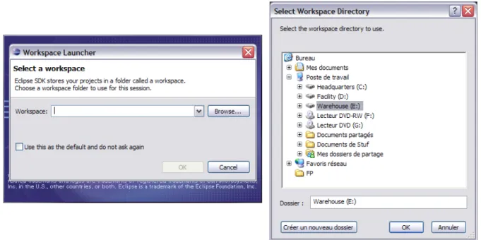 Figure 1 - Dialogue de sélection et de création d'un workspace. 