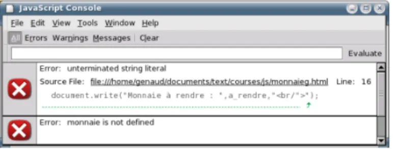 Fig. 1.1 { La console javascript de Mozilla 1.4