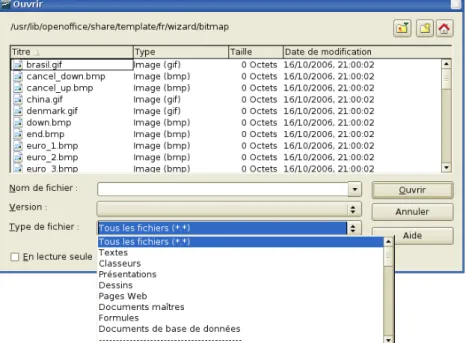 Figure 14 : La boîte de dialogue Ouvrir dans OpenOffice.org.