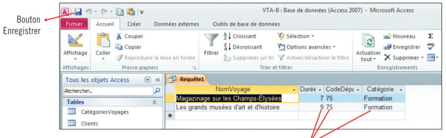 FIGURE B-14 :  Feuille de données finale de la requête Formation75 Bouton 