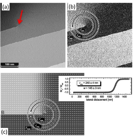 Figure 2.5 – Images topographique a) et magnétique b) obtenues par STM polarisé en spin sur une surface de Cr(001)