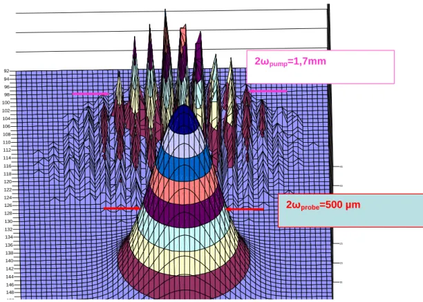 Figure 1.15 : Profil d’indice et profil du faisceau sonde mesurés à la caméra CCD 
