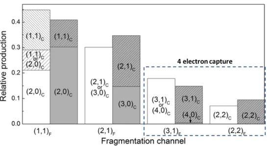 Figure 2.2.4 : Relative yields for the different electron capture and fragmentation channels (from 